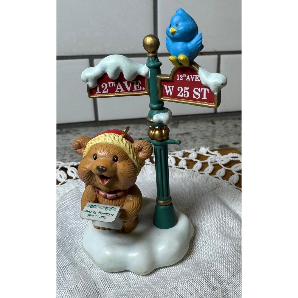 Hallmark Keepsake Ornament Teddy Bear Caroler Street Lamp Blue Bird Vintage